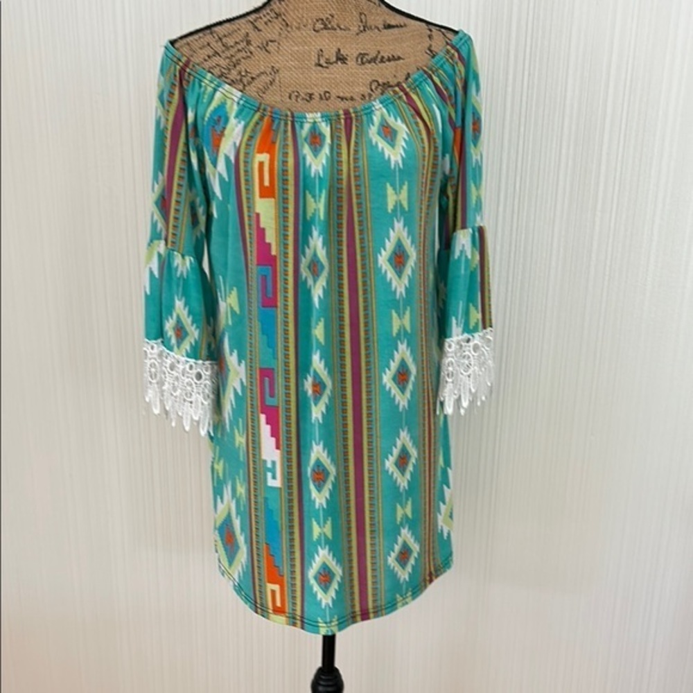 Colorful Off-Shoulder Dress/ Tunic with Lace Trim